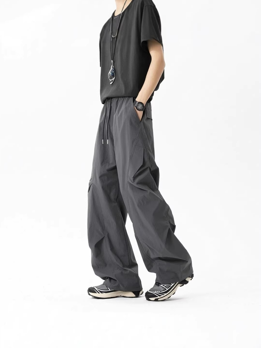 Outdoor Quick-Dry Work Pants for Men, 2026 Summer Thin Wide-Leg Sports Parachute Pants, Loose Straight Casual Pants