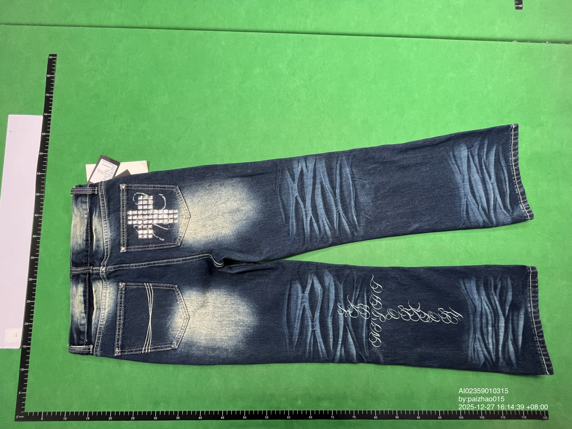Night Lab Rock Rivet Visual Style Whiskered Vintage Washed Unisex Slightly Flared Slightly Loose Jeans QC