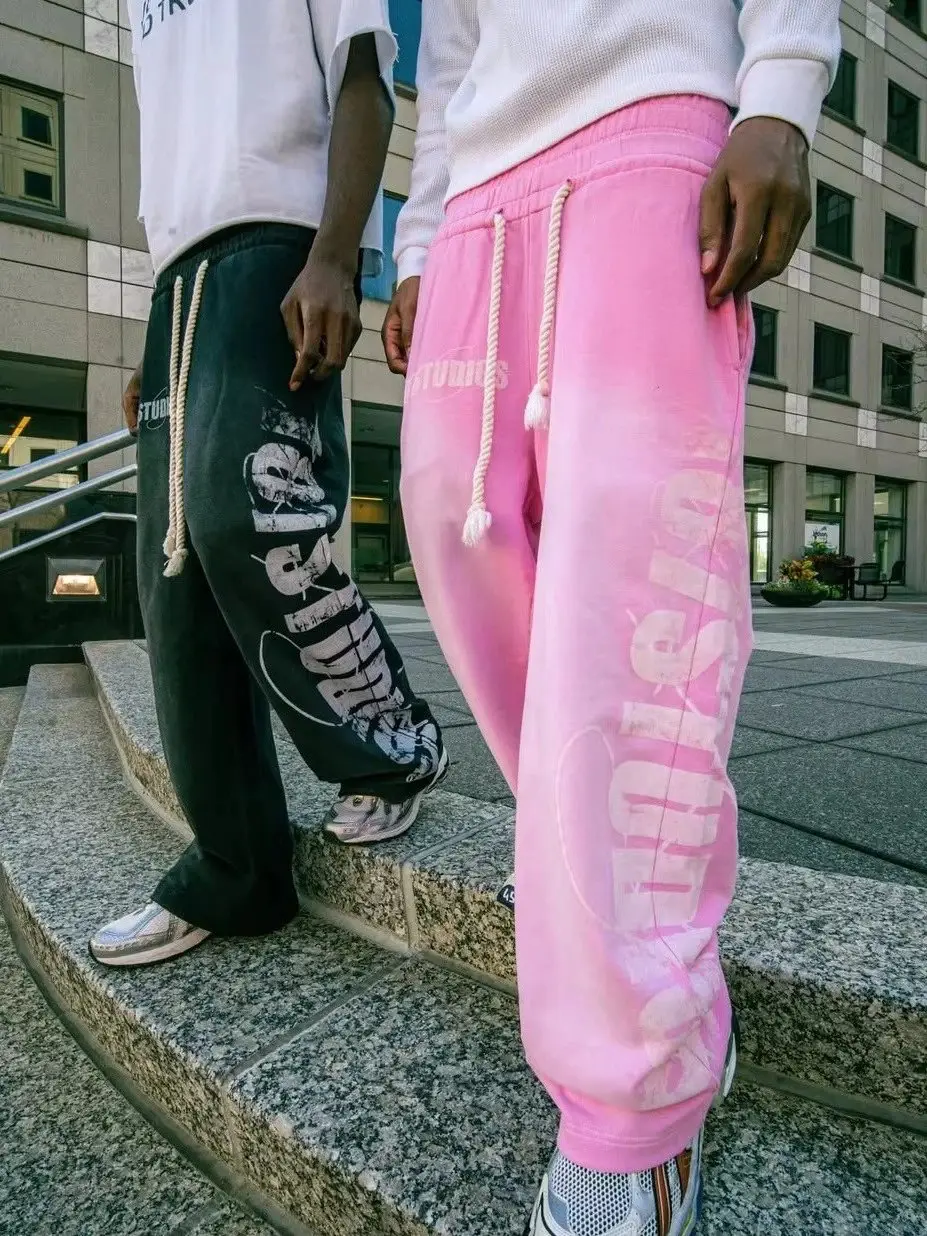 Y2K Hip-Hop Wide-Leg Sweatpants Oversized Loose Terry