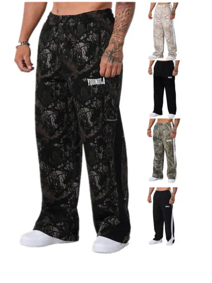 Youngla American New Style Muscle Fitness Sports Running Pants Casual Patchwork Breathable Basketball Straight Pants