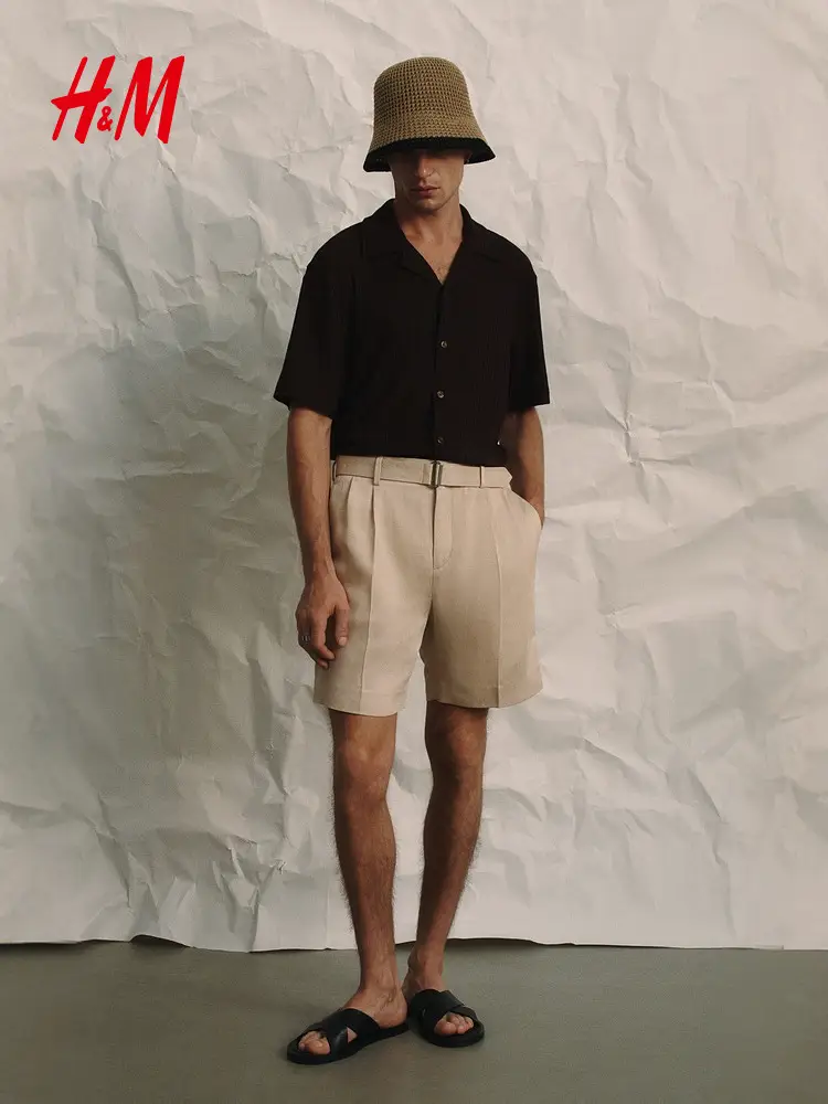 Hm shirt 2025 Summer New arrival Men's Clothing Loose Style Cuban Collar Rib Knitting shirt 1285132