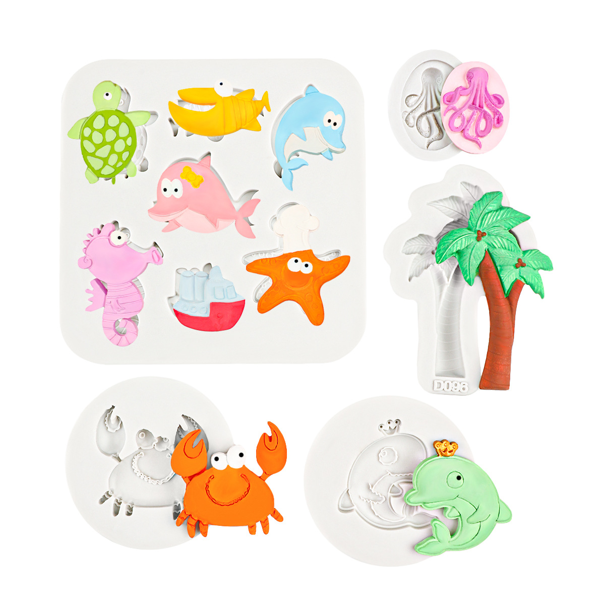 Ocean Series Dolphin Turtle Seahorse Starfish Crab Coconut Tree Flipper Cake Chocolate Decorative Silicone Mold