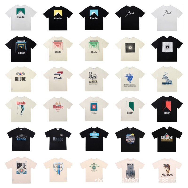European and American High Street RHUDE Fashion Brand Sunset Round Heart Face New Letter Printed oversize Loose Short-sleeved T-shirt