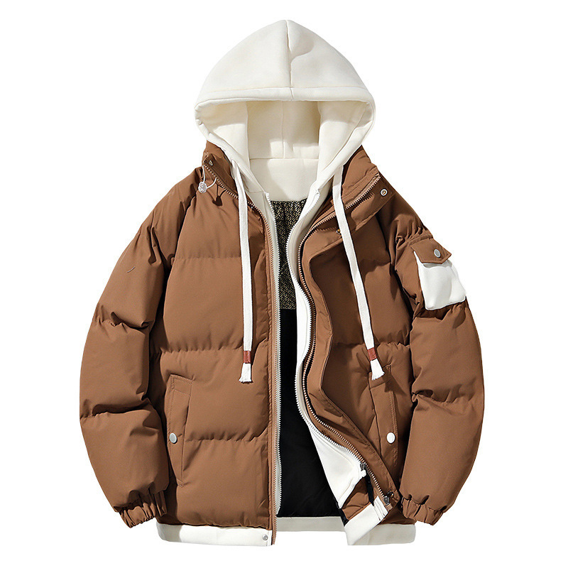 28199 Fake Two-piece Men's Hooded Down Cotton-padded Coat Teenager Thickened Coat Cotton-padded Coat Fashion Brand Casual Coat Suitable