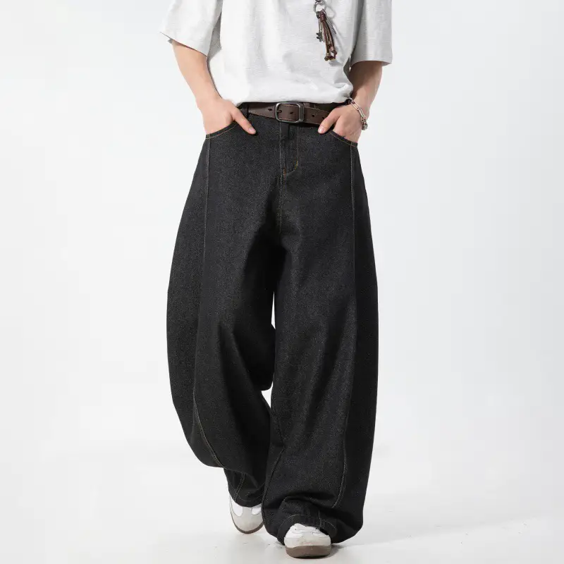 Contrast Color Bright Line Split Retro Jeans Men's Spring and Summer Machete Pants Profile Loose Semi-elastic Trendy Brand Long Pants