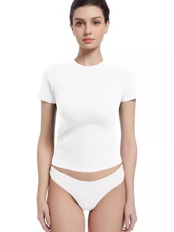 Cross-border Foreign Trade European and American Summer T-shirt Women's Two-piece Crewneck Sexy Pullover Spice Girl Milk Silk High-grade Top