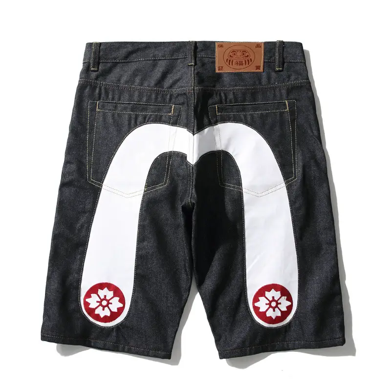 Cross-border Summer New Arrival Denim Shorts Men's Fashion Brand Korean Style Large White Cherry Blossom Large M Printed Straight Pants Thin