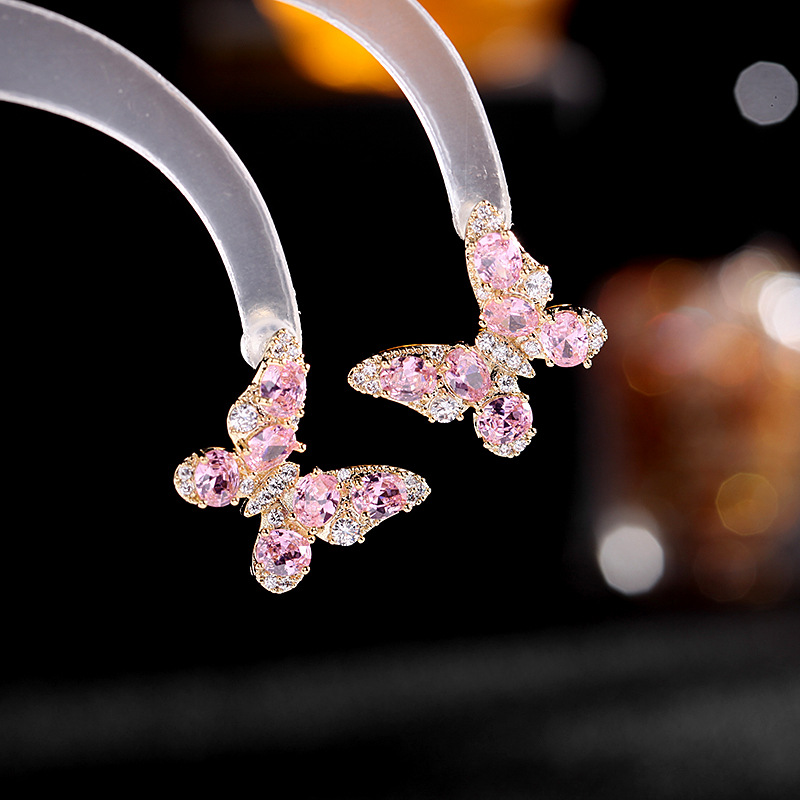 South Korea Dongdaemun 2023 new earrings simple fashion 925 silver needle high sense color zircon butterfly earrings
