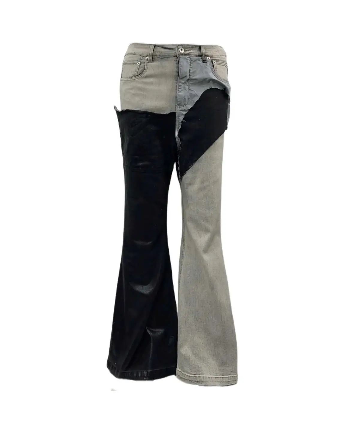 Dujia R0 Style Wax Surface Old Washed Coating Wax Patchwork Horn Slightly Flared High Street Dark Denim