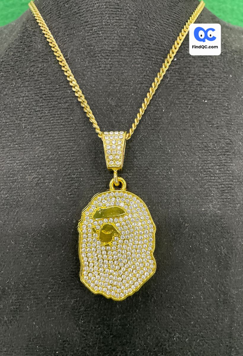 Hiphop Chain Chris Brown Style Handmade Diamond-Encrusted Ape Head Pendant Hip-Hop Necklace Accessories QC