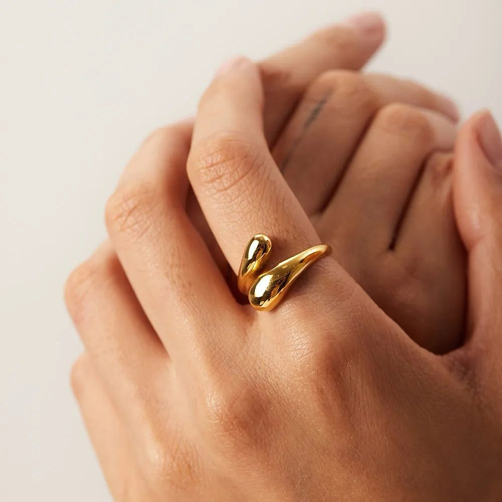 European and American Cross-border 18K Gold Drop Ring Opening Ring Finger Ring Simple Color-retaining Niche Light Luxury Fashion Decoration Ring
