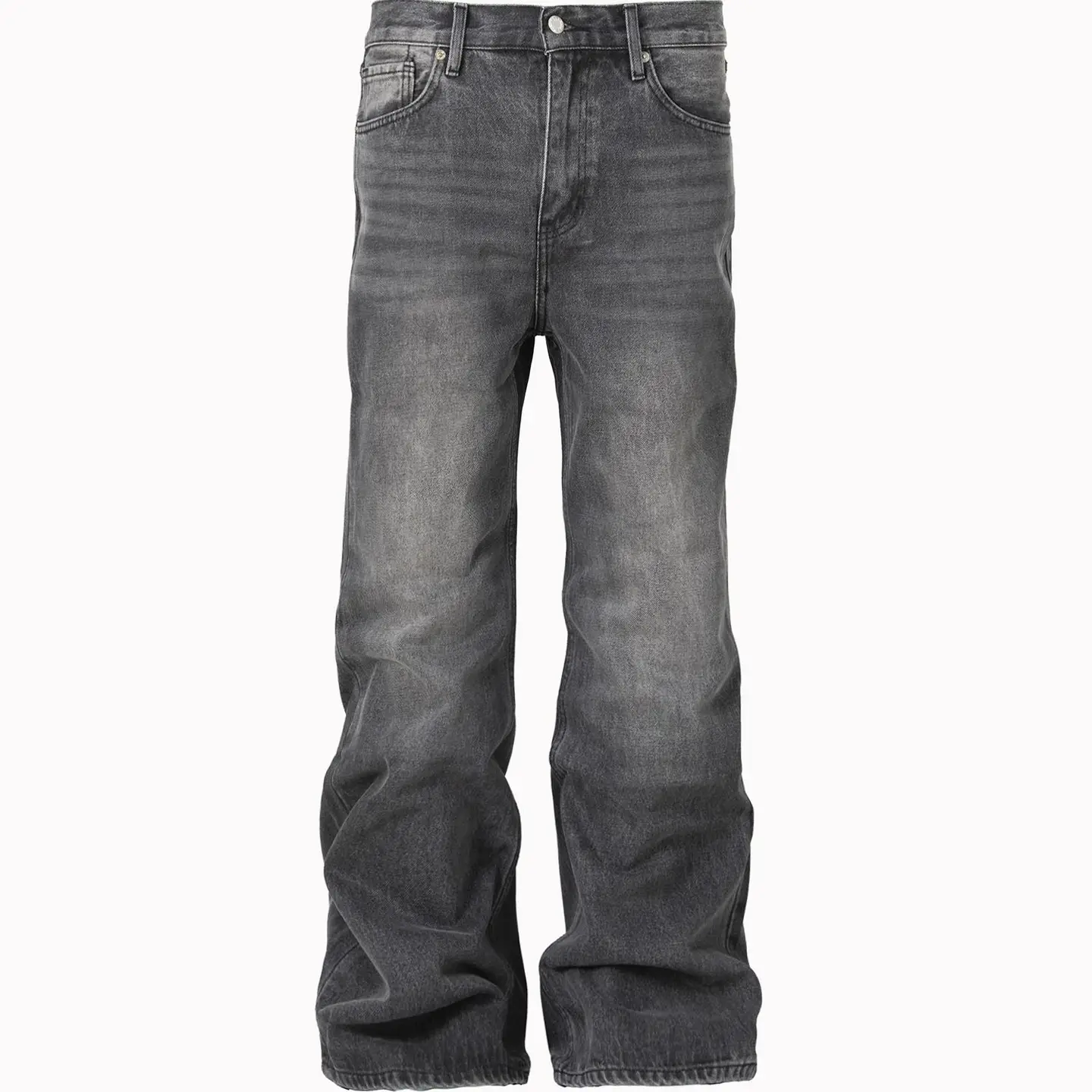 Rabbit.B Zwdh - Gray Washed Vintage Retro Non-Elastic Straight-leg Casual Denim pants