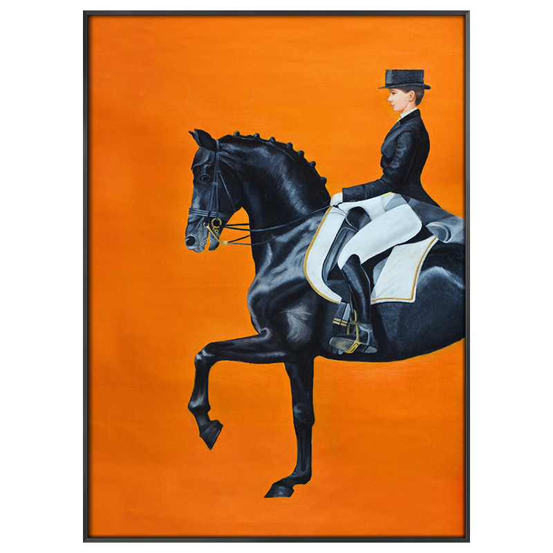 Nordic Orange Horse Atmosphere Office Decorative Painting Living Room Painting Dining Room Wall Painting Walkway Hallway Hanging Painting Black Horse Knight