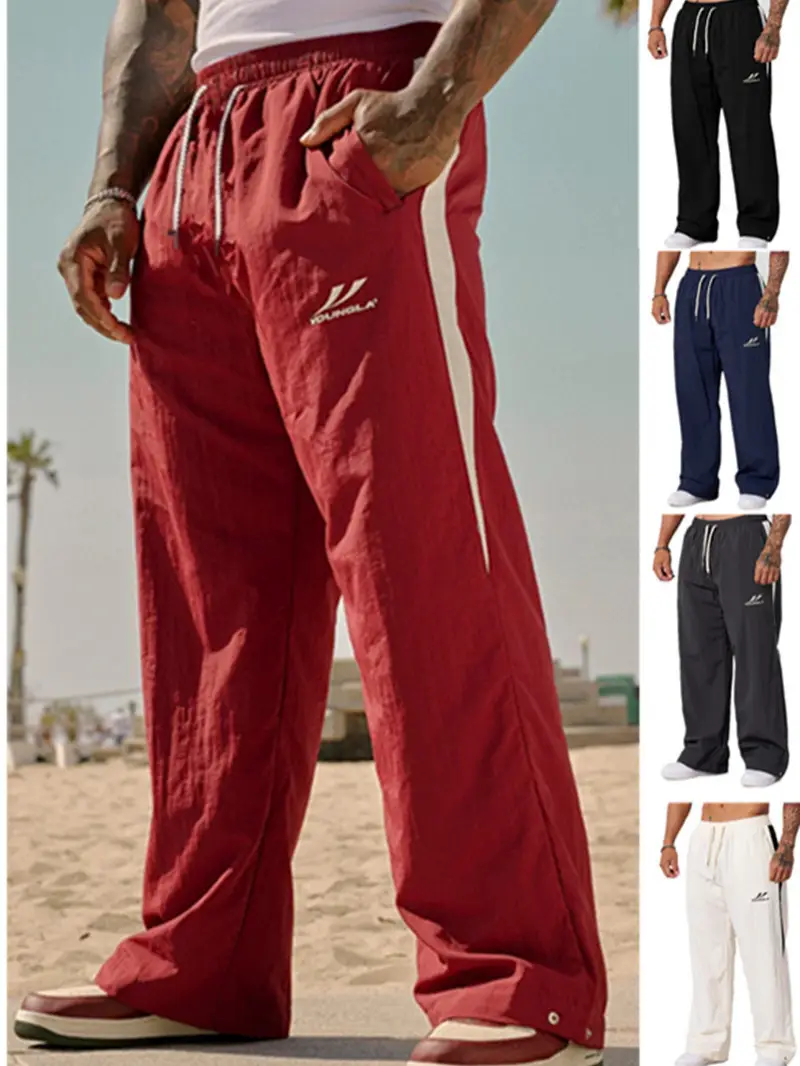 Youngla New Men's Loose Casual Pants Wide-Leg Trendy Sports Splicing Breathable Long Pants American Style Sports Pants