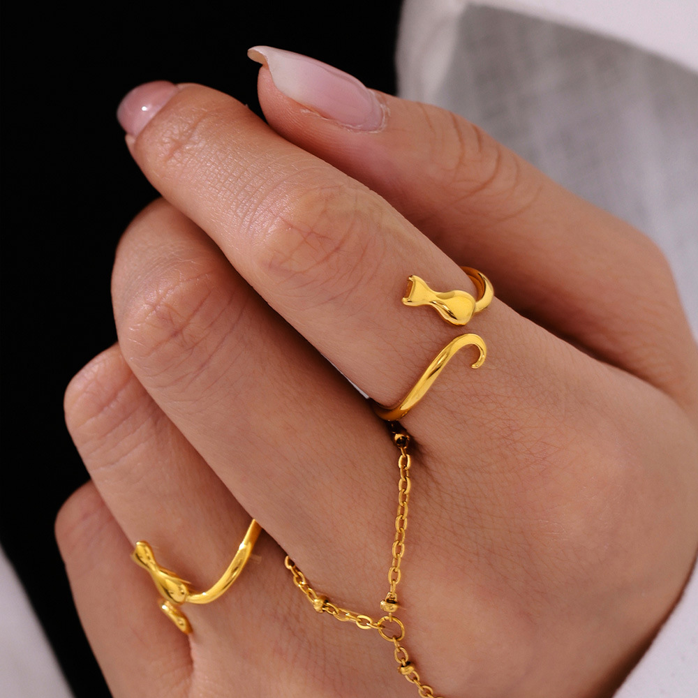 Fantasy Niche Geometric Stainless Steel Ring Stacked to Wear Sweet Cool Cat Open Ring Instagram Niche Food Finger Ring Trend