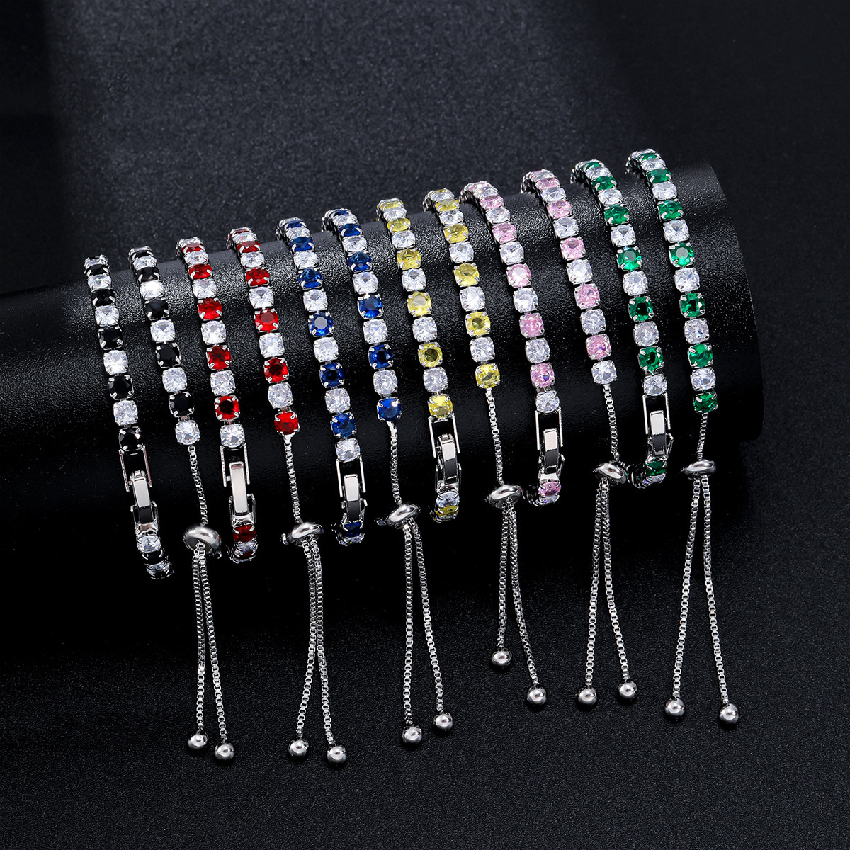 European and American Popular Color Zircon Bracelet for Women, Full Diamond-Plated White Golden Tennis Chain, Amazon Cross-Border Jewelry Wholesale
