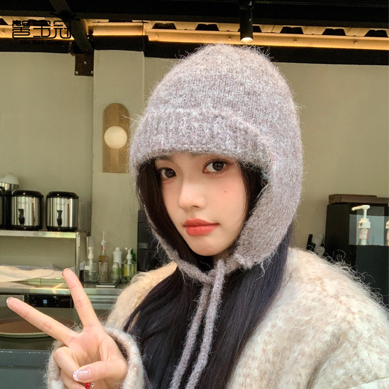 Autumn and Winter New Knitted Wool Hat Korean Style Versatile Ear Protection Pullover Hat Women's Outdoor Cold-Proof and Warm Woolen Hat