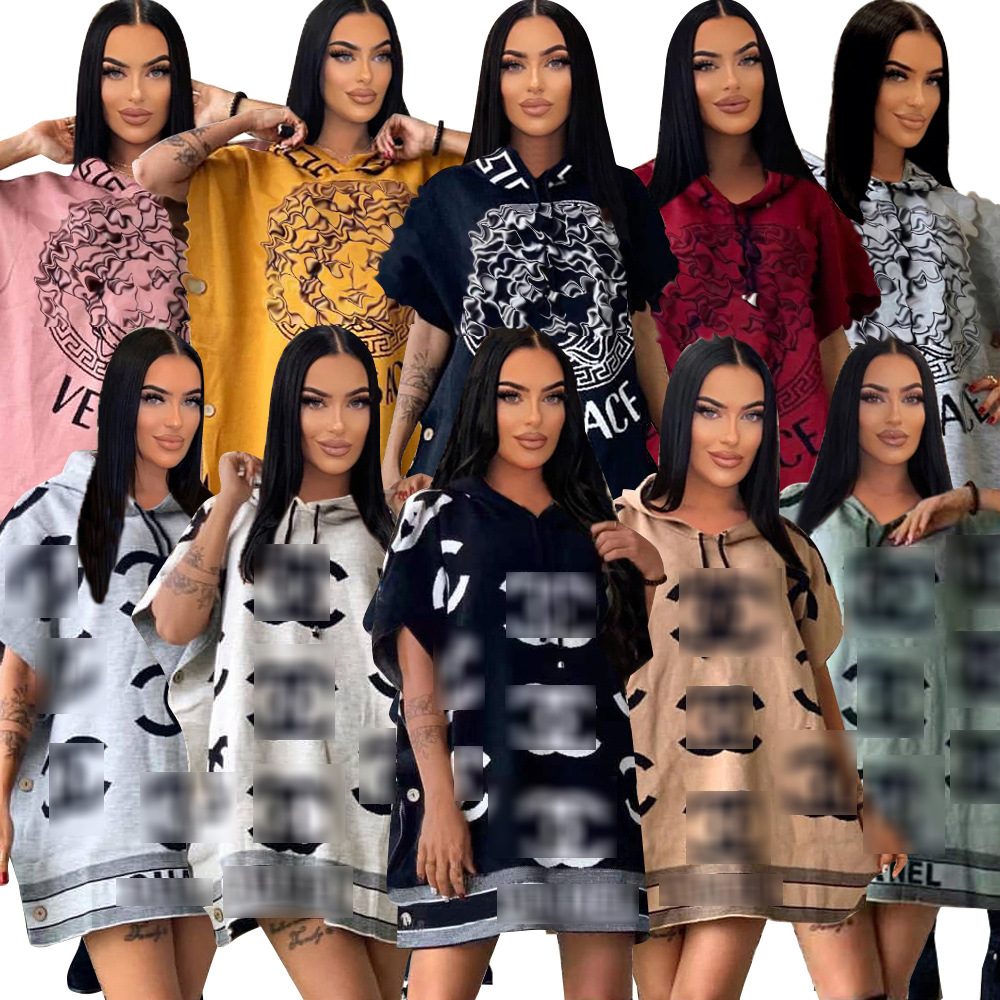 Y71352 European and American Clothing Aliexpress Outdoor Socialite Printed Loose Hooded Button Woolen Outwear Dress