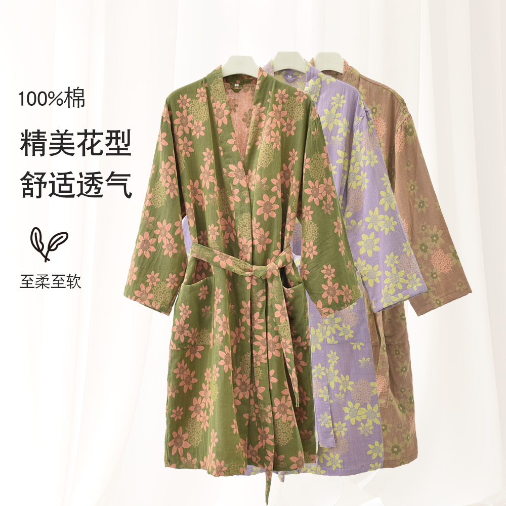 26 Styles of Spring and Summer Thin Gauze Cotton Bathrobes, Kimono-Style Home Wear, Pajamas, Sleepwear, All-Cotton Couple Jacquard