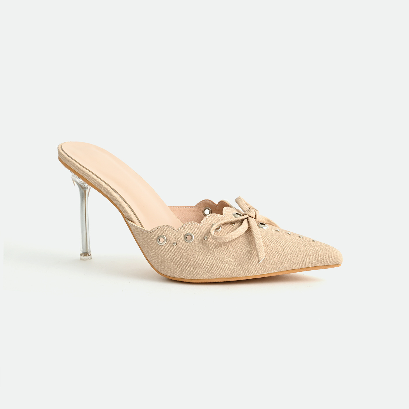 High Heels Summer Women's Sandals New Cloth Bow Pointed Toe 2024 Custom Baotou Mules Apricot Sandals