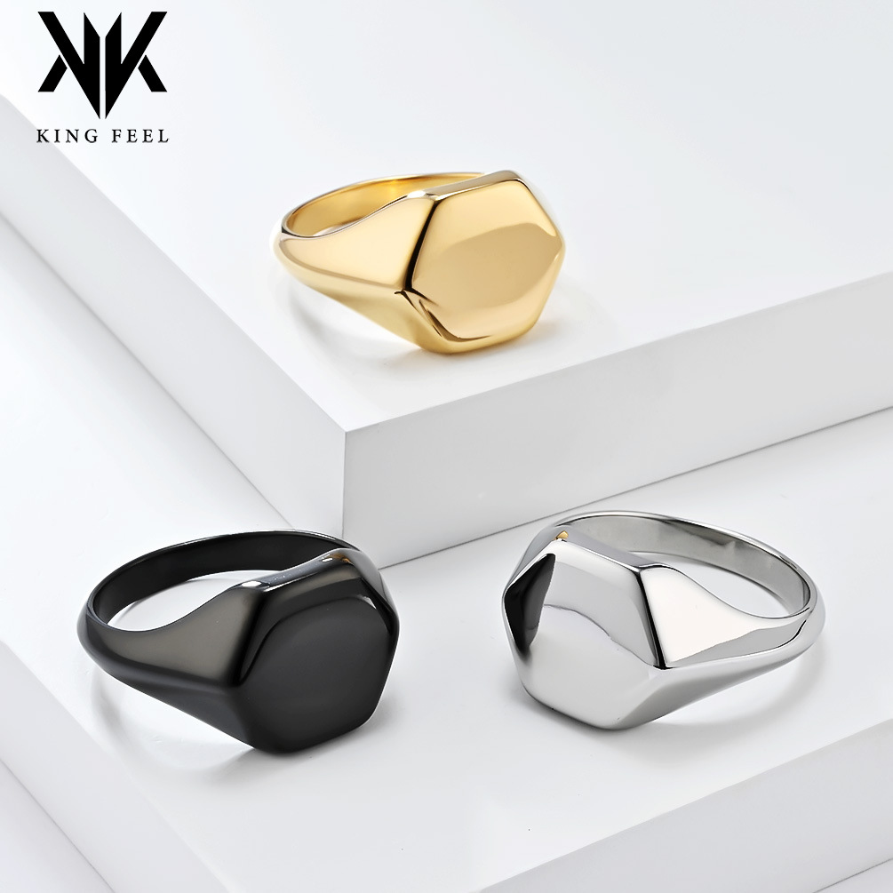INS Cool Neutral Style Hexagonal Seal Titanium Steel Ring Ring for Men and Women Simple Glow Surface Advanced Sense Geometric Design