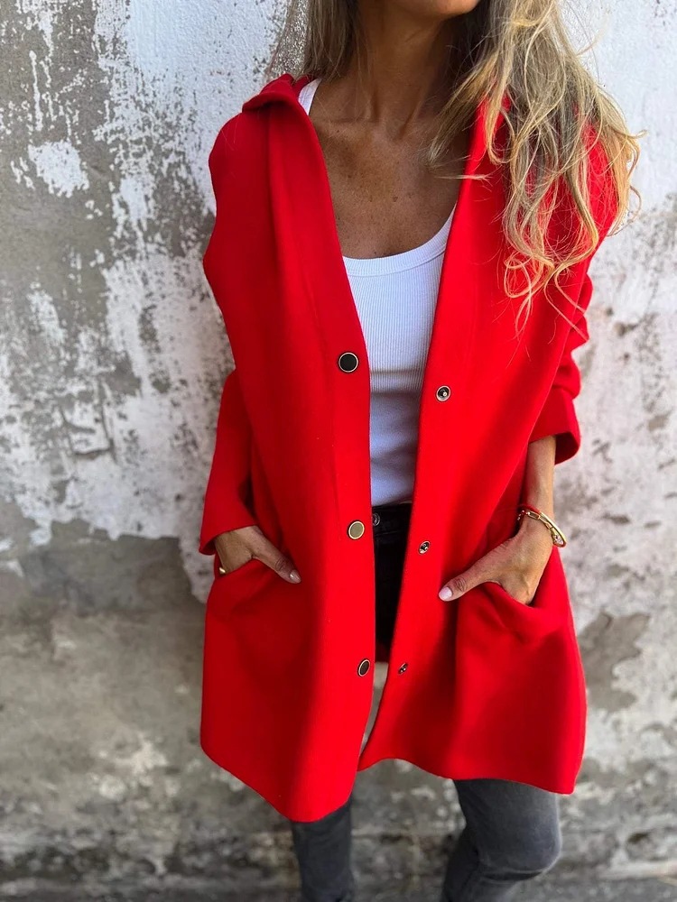 2024 Amazon AliExpress Independent Station_Fall/Winter Solid Color Casual Single-breasted Hooded Jacket