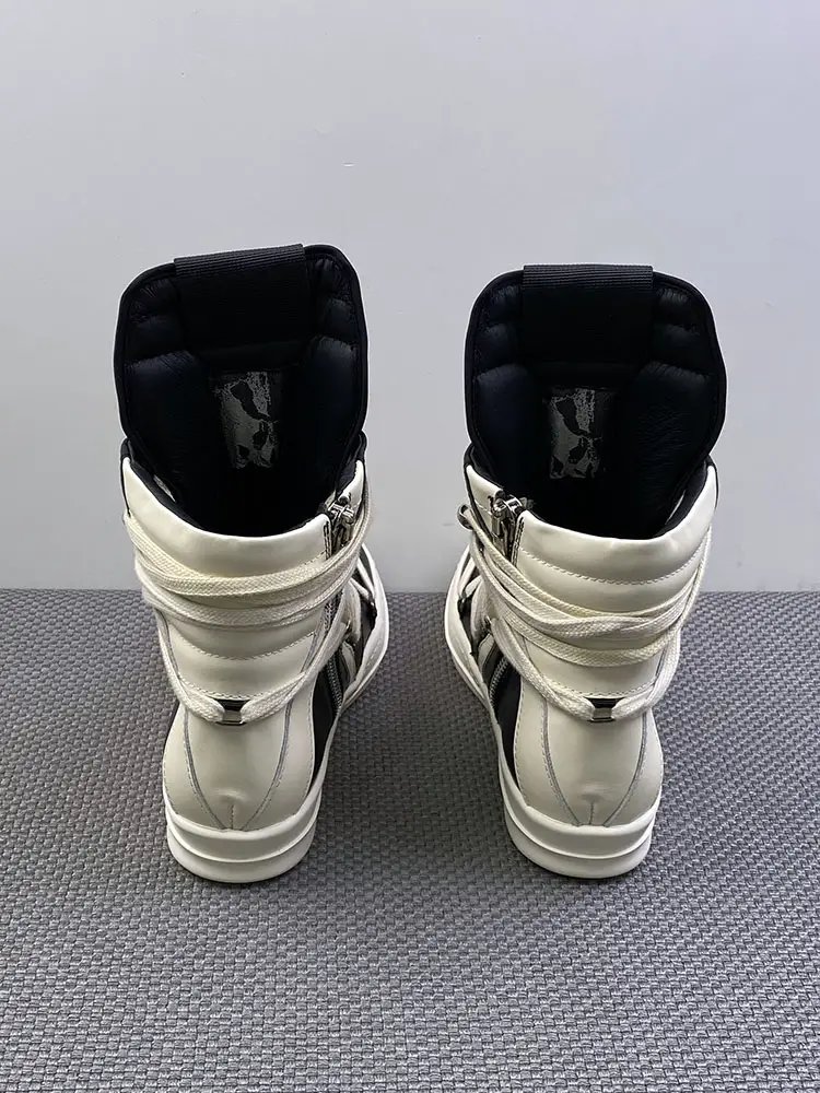 Autumn and Winter High-Top Shoes for Men Ro Inverted Triangle Five-Pointed Star Hexagonal Mummy Strap Genuine Leather Thick-Soled Height-Increasing Sneakers