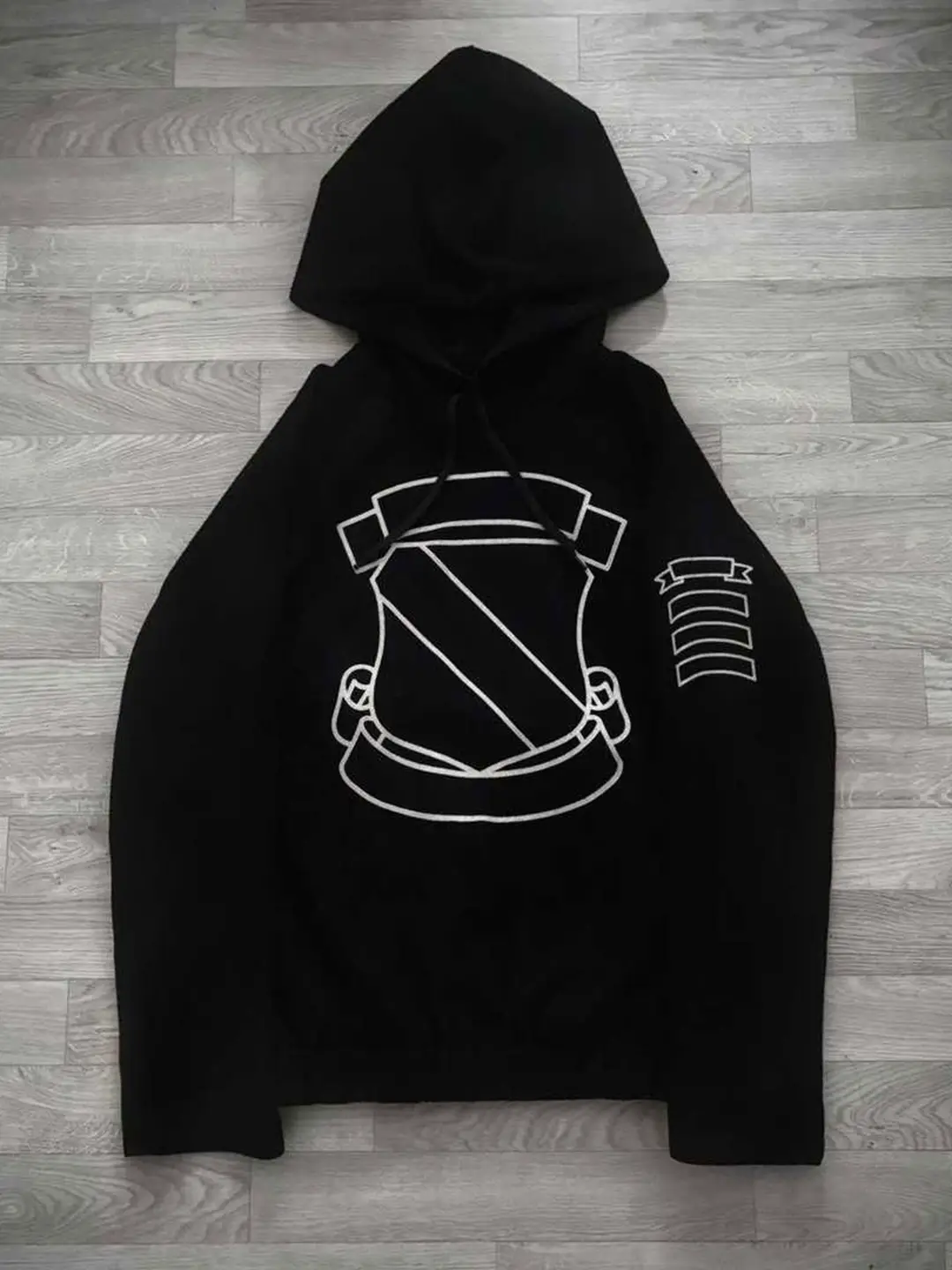 Number(N)Ine Style Aw01 Black Wool Shield Hoodie Shield Hooded Sports Sweatshirt