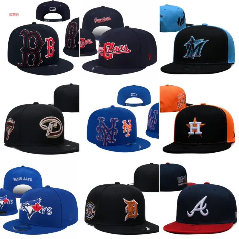 Hot-Selling New Fashion Baseball Cap, Flat-Brimmed Hat, Adjustable Cross-Border Cap with 3D Embroidery of Blue Jays and Red Sox Teams
