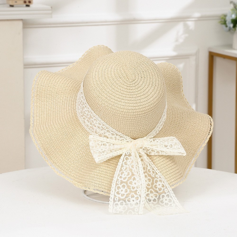 Beach Vacation Summer Bow Sun Hat Sunshade Hat Women's Sun Protection Hat Large Brim Straw Hat Sweet Outdoor Style