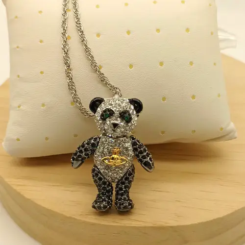 Black Full Diamond Bear Saturn Necklace-B8129