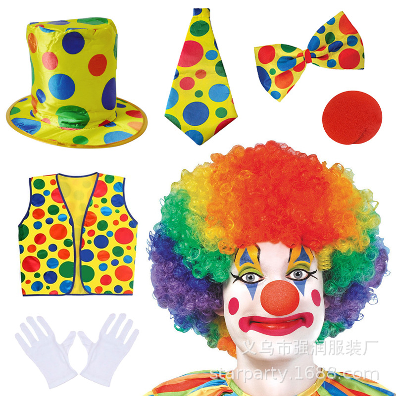 S Clown Role-Playing Wig Costume Colorful Nose Cosplay Outfit Cos Stage Performance Costume