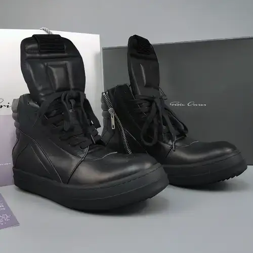 Rick Owens Black Leather High Top Sneakers