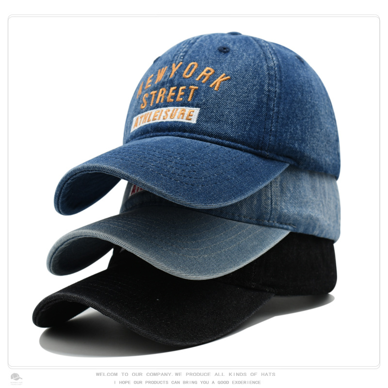Baseball Cap Korean Japanese Style Men and Women's Denim Letter Embroidered Couple Cap Outdoor Photographing Sunscreen Cap