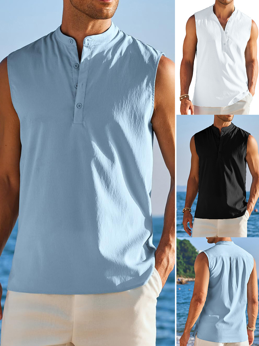 2026 Spring/Summer Amazon Men's New Half-Open Sleeveless Undershirt European and American Outdoor Men's Casual Vest