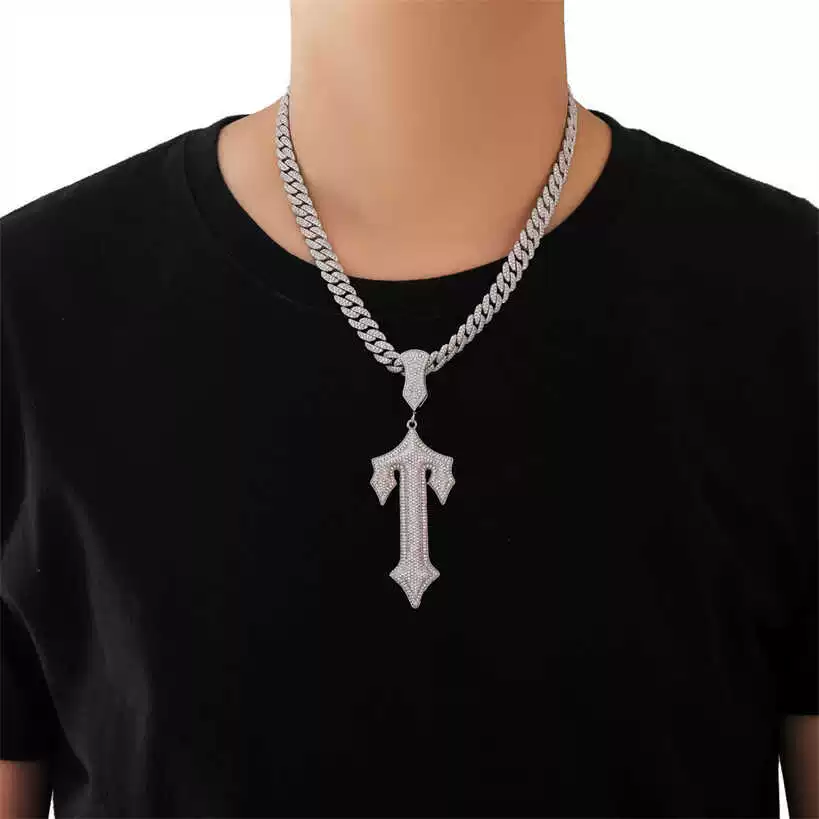 Trapstar Popular European and American Hip-Hop Necklace, Trendy Men's Ins-Style Necklace, Full Diamond Titanium Steel Fashion Chain Jewelry