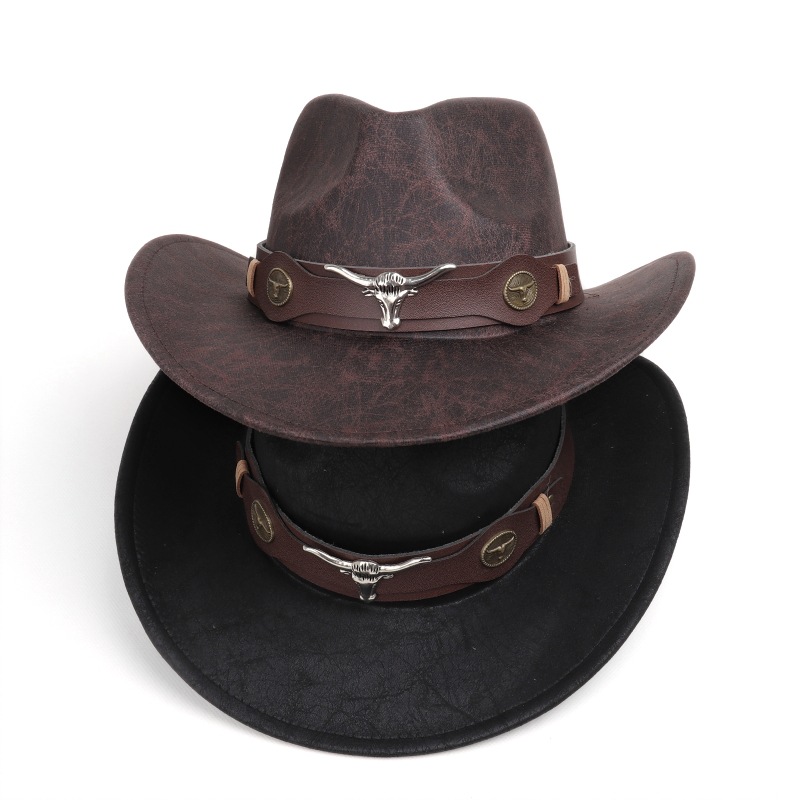European and American Foreign Trade Suede Denim Topper Hat Niutou Accessories Ethnic Style Retro Jazz Hat Felt Hat Western Cowboy Hat