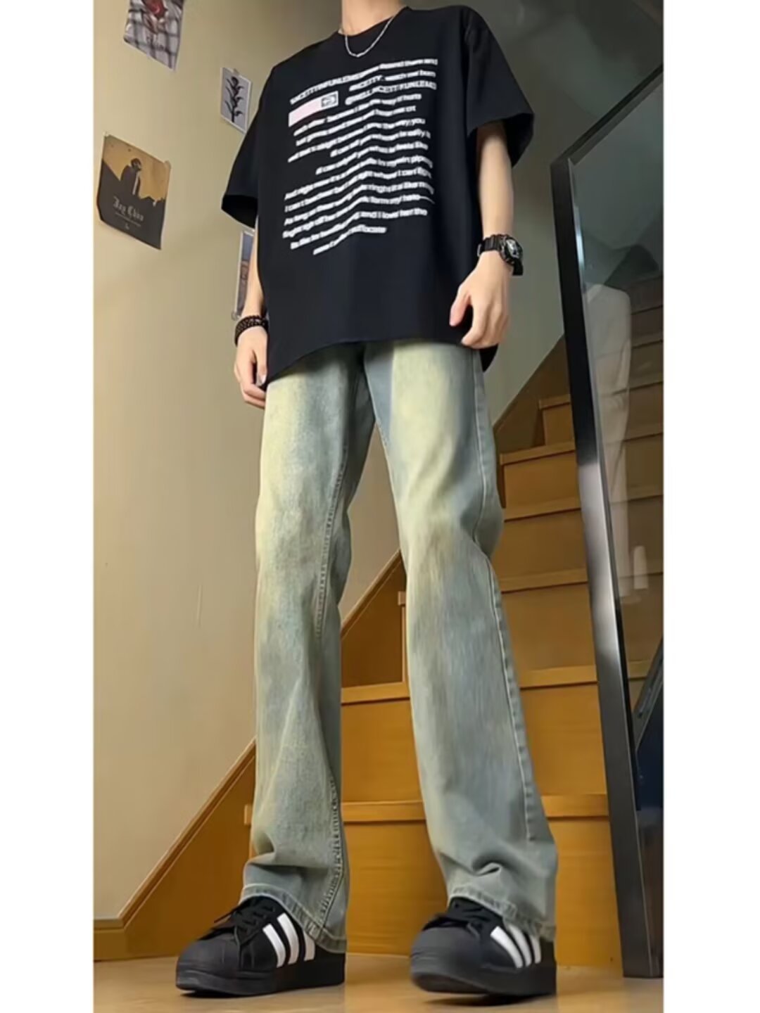 American Style Vibe Style Slight Pants Men's Summer Ruffian Handsome Retro Blue Ruffian Handsome Workwear Jeans Straight Casual Pants