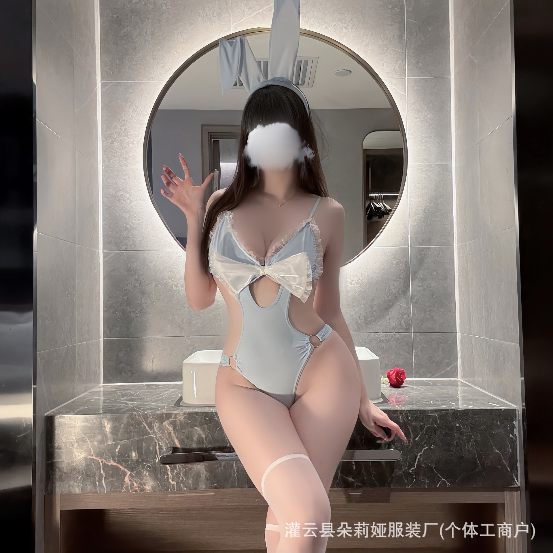 Doria Sex Lingerie Sexy Temptation Women's One-piece Coat Bow Sweet Bunny Hot Uniform