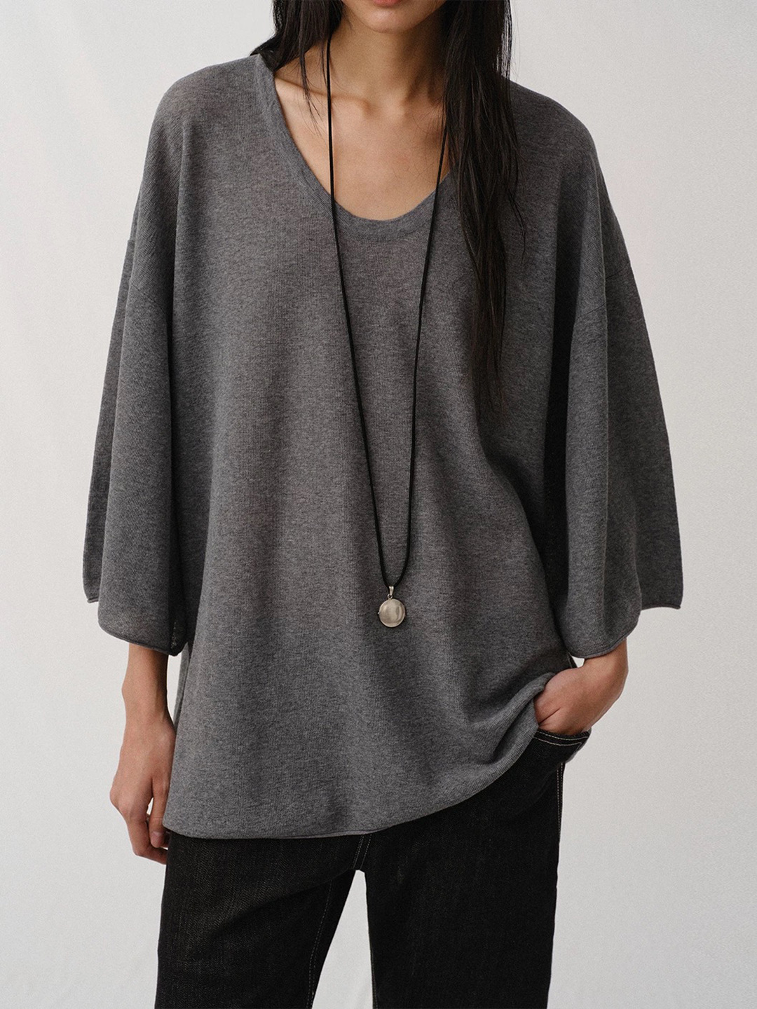 Nanyou Women's Clothing [Multi-Color Classic] U-Neck Deep U-Neck Loose Knitted Tee Top Women's Special Woolen