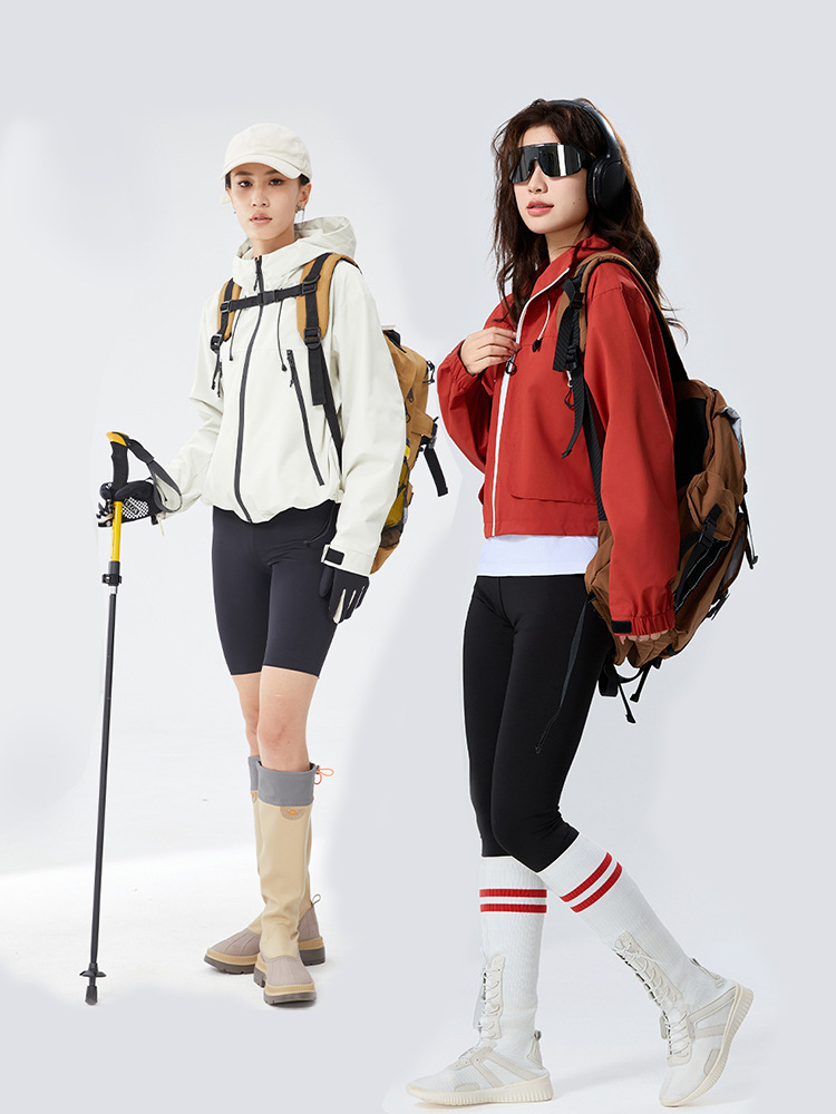 Brand's Same Style Short Jacket for Women Teflon Three-Proof Outdoor Windproof and Waterproof Jacket Fashionable Jacket