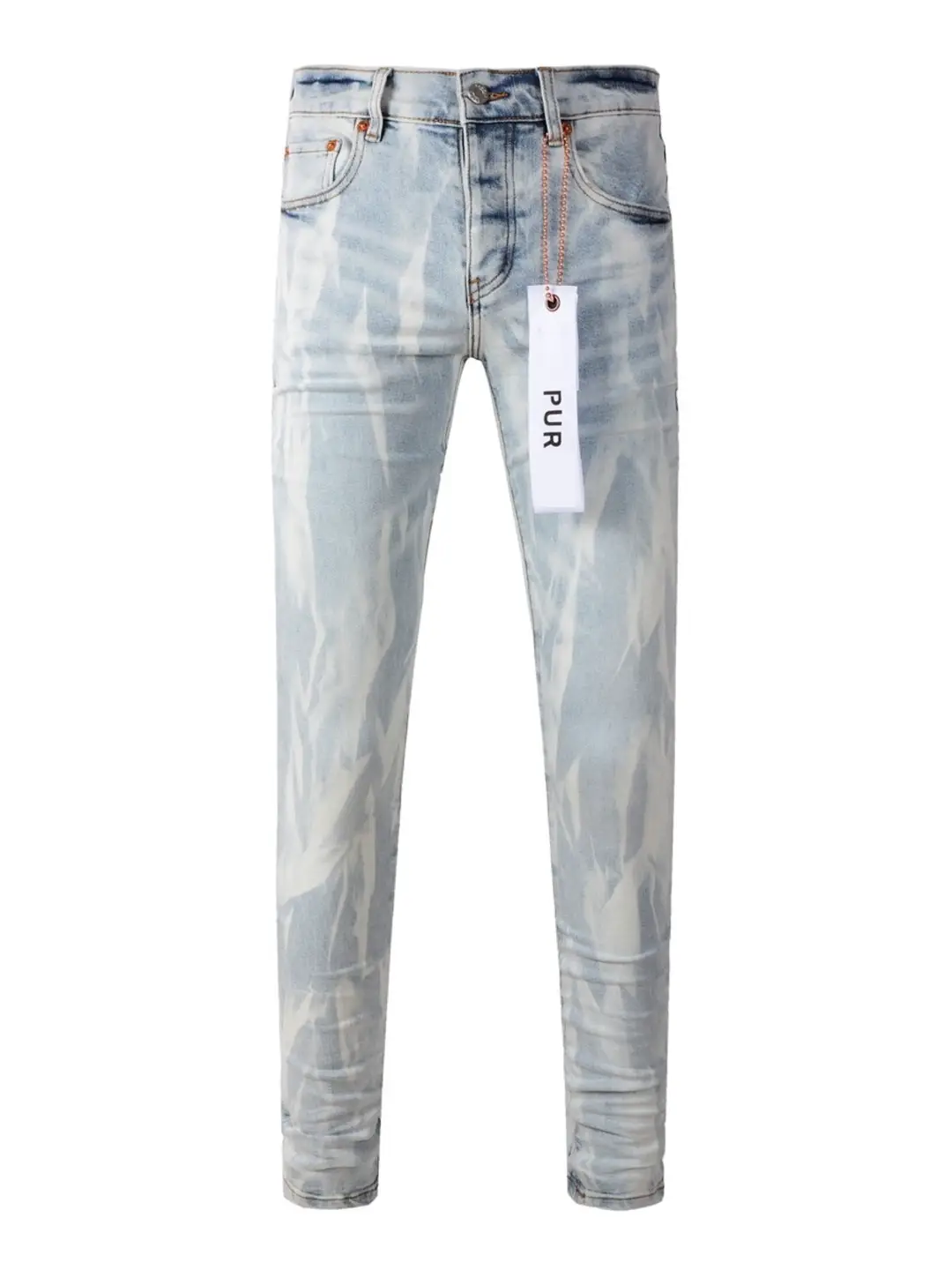 High Street Trendy Brand Autumn New PUR Men's Light Color Washed Pattern Jeans, Grinding White, Doing Old, Elastic, Slim Fit, Small Feet
