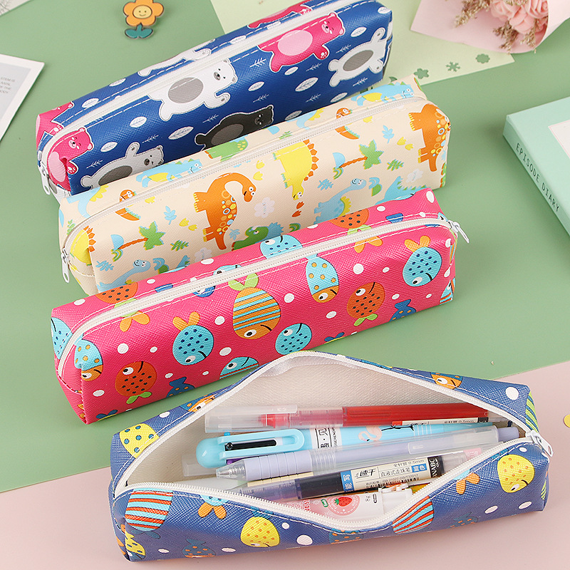 Korean Cartoon Cute Leather Pencil Bag Children's Small Gift Zipper Stationery Bag Student Creative Stationery Pencil Bag