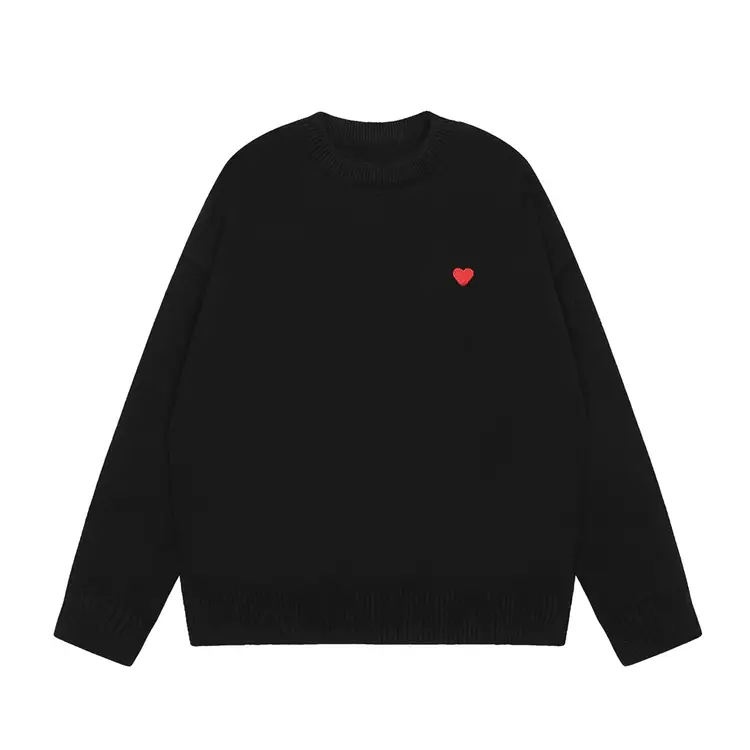 Embroidered Small Heart Round Neck Sweater 2111