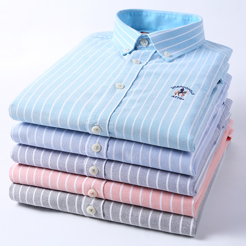 Paul Men's High-grade Cotton Long-sleeved Shirt Fashion Striped Shirt Cotton Oxford Spinning Washed Casual Top