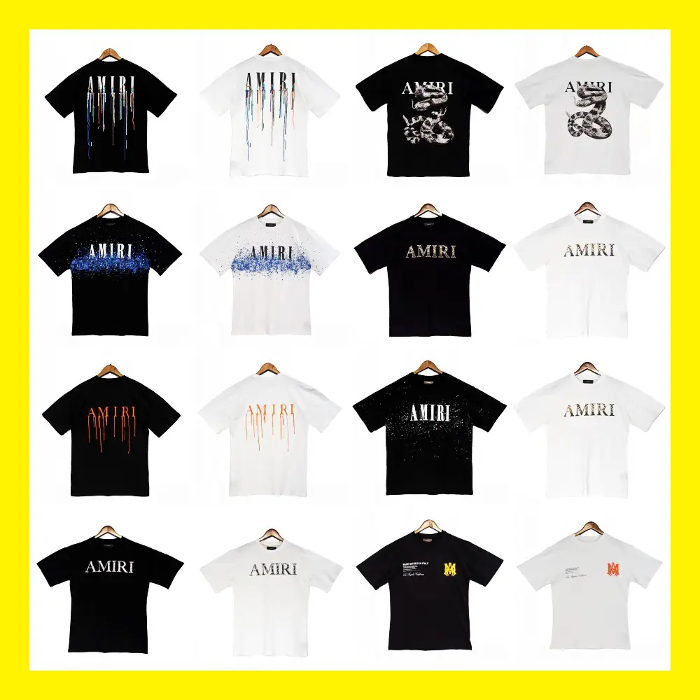 Cross-Border Wholesale Correct Version Am Splash Ink Flow Paint Camouflage Starry Sky Graffiti Letters Short-Sleeved High Street Couple T-Shirt Ir1