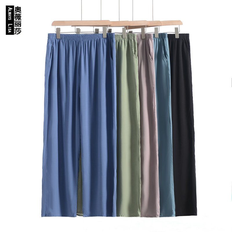 Men's Summer Cotton Silk Trousers Middle-aged and Elderly Thin Pajama Pants Loose plus size High Waist Shorts Casual Home Pants