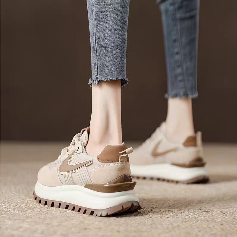 Internet Celebrity Thick Sole Super Fire Height-increasing Torre Shoes Women's 2025 Spring New Genuine Leather Foot-showing Small Sports Casual Forrest Gump Shoes