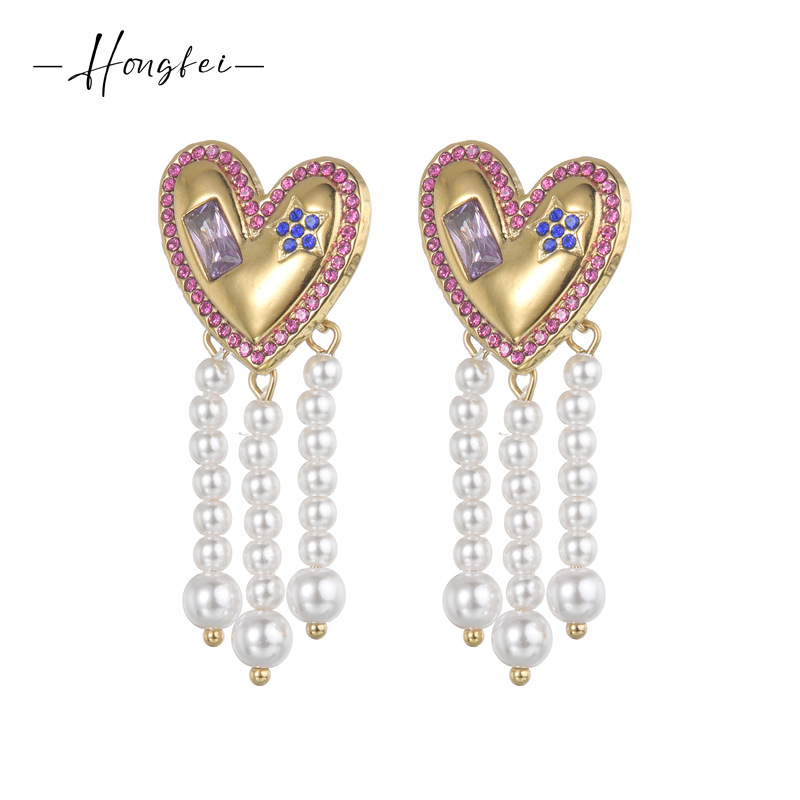 French retro literary style love tassel medieval earrings stainless steel 18K gold earrings earrings a generation of hair