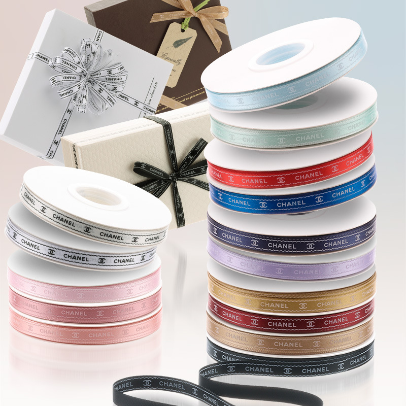 Chanel style 1cm printed polyester ribbon ribbon ribbon flower shop bouquet packaging ribbon ribbon custom logo